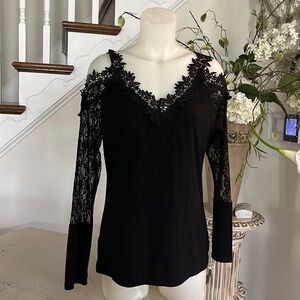 Black Lace Cold Shoulder Top